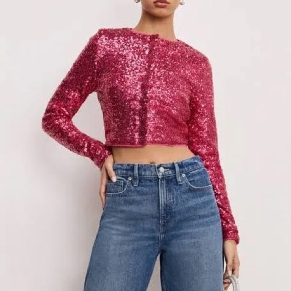 Good American Cluster Sequin Crop Cardigan